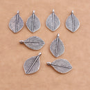 Antique Silver Plated Leaf Nature Charms - 19x11mm