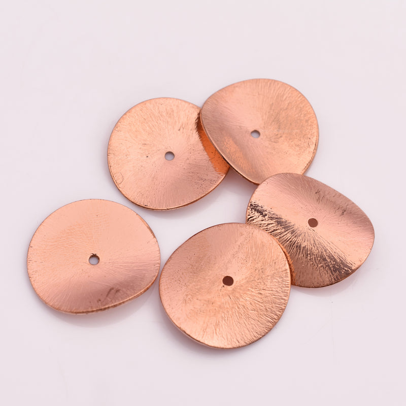 Copper Wavy Disc Spacer Beads - 22mm