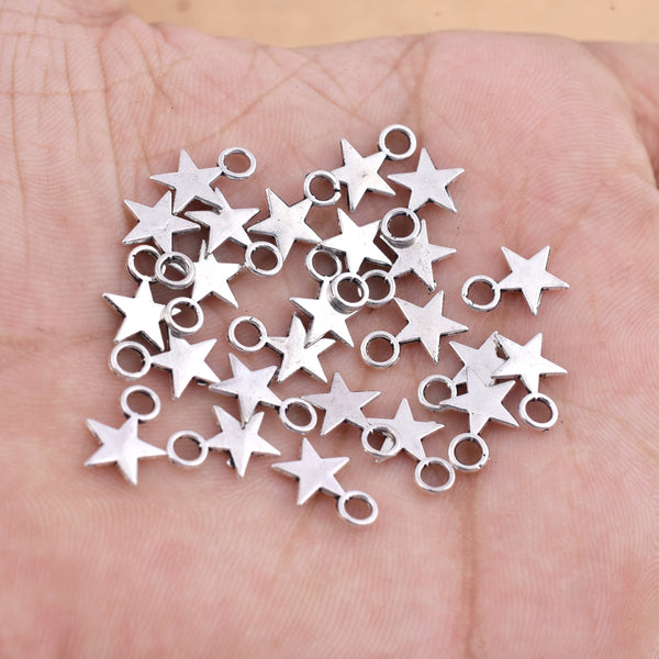 Silver Plated Star Charms with Ring