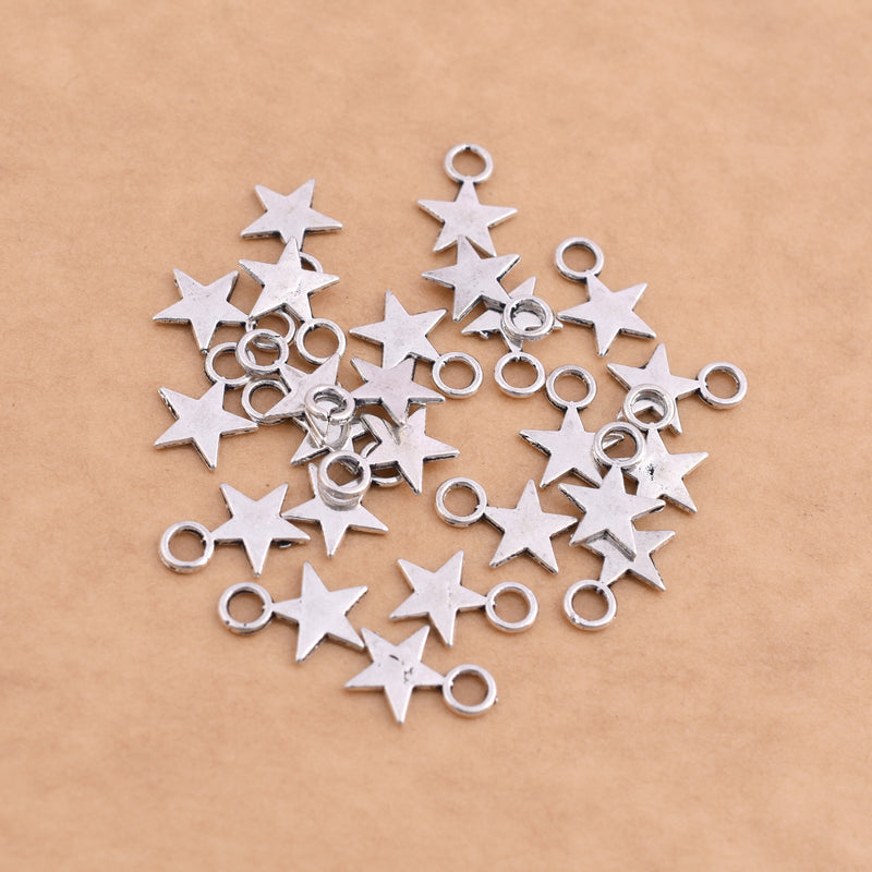 Silver Plated Star Charms with Ring