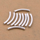 Silver Plated Curved Tube Pipe Beads - 25mm
