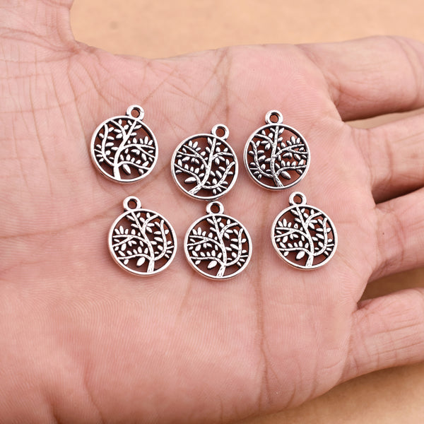 Antique Silver Plated Tree of Life Charm - 18mm