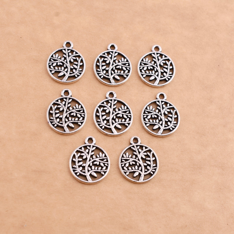 Antique Silver Plated Tree of Life Charm - 18mm