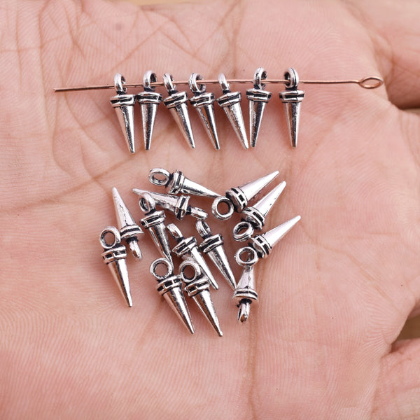 Antique Silver Plated Spike Charms - 13mm