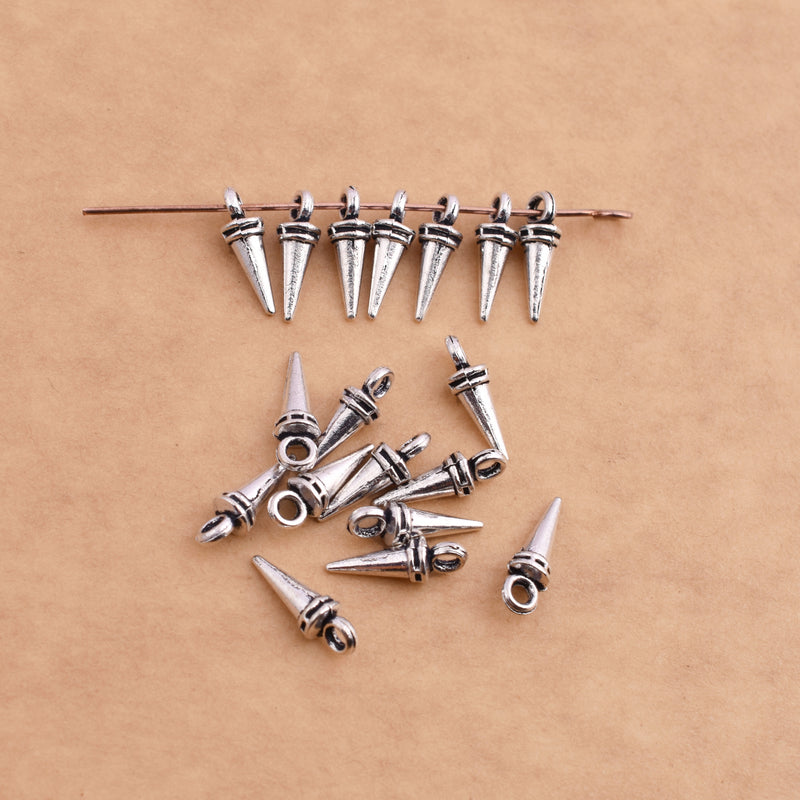 Antique Silver Plated Spike Charms - 13mm