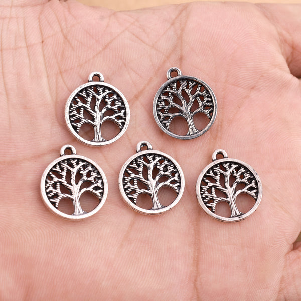 Antique Silver Plated Tree of Life Charms - 18mm