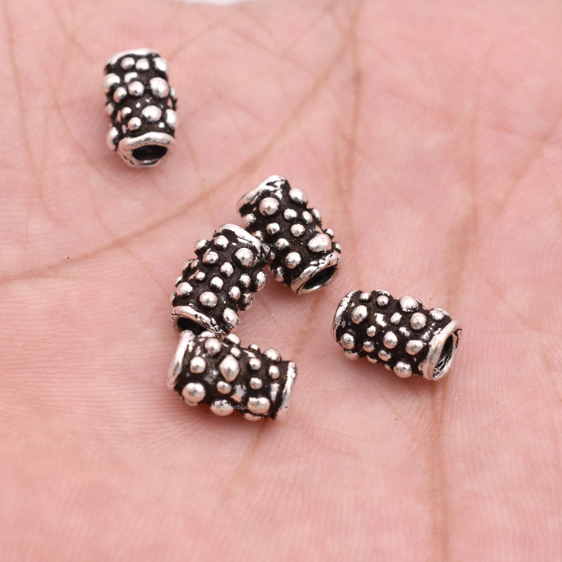 Antique Silver Plated Cylinder Tube Bali Beads - 10x7mm