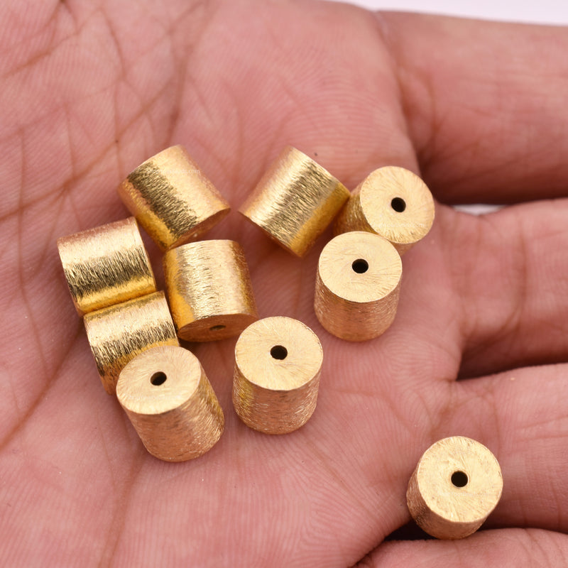 Gold Plated Cylinder Barrel Drum Beads - 8x8mm