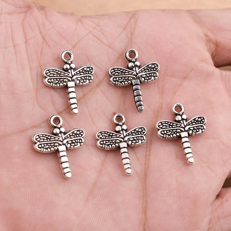 Antique Silver Plated Dragonfly Charms - 20mm