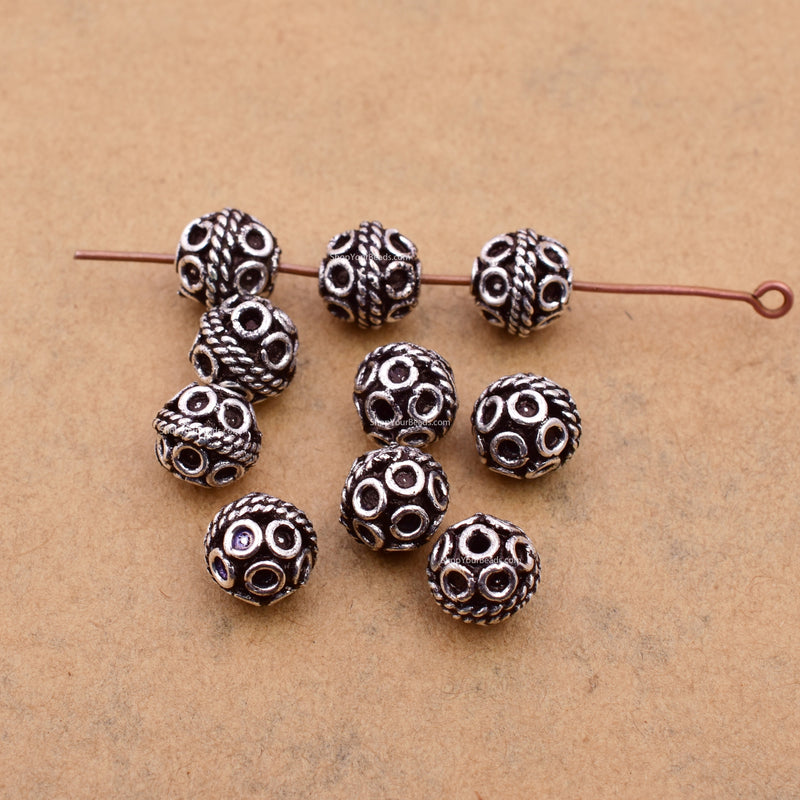 Silver Antique Bali Ball Round Spacer Beads For Jewelry Makings 