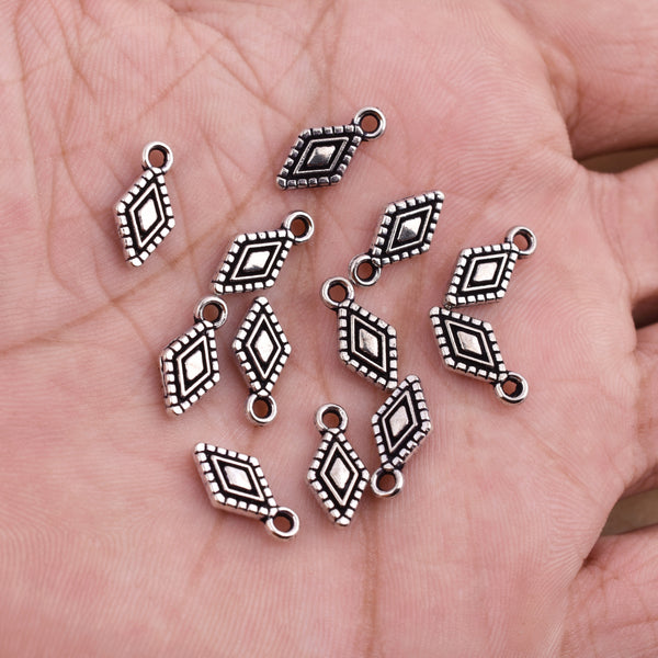 Antique Silver Plated Diamond Shape Charms