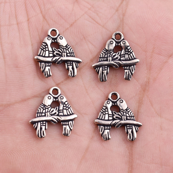 Antique Silver Plated Love Birds on Branch Charms