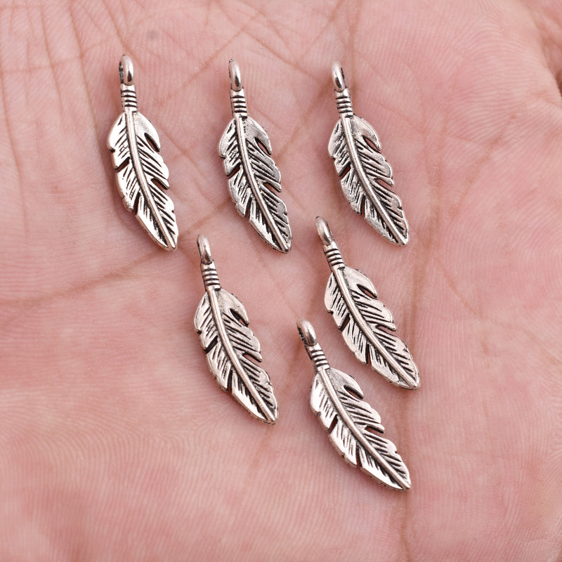 Antique Silver Plated Feather Charms - 23x6mm