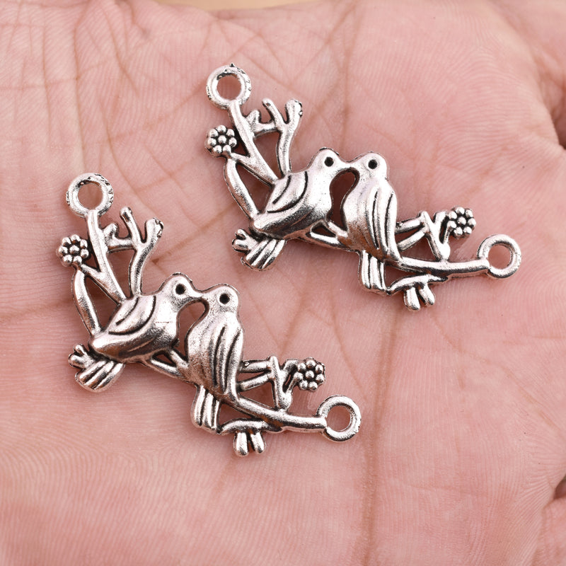 Antique Silver Plated Love Birds on Branch Link Charms