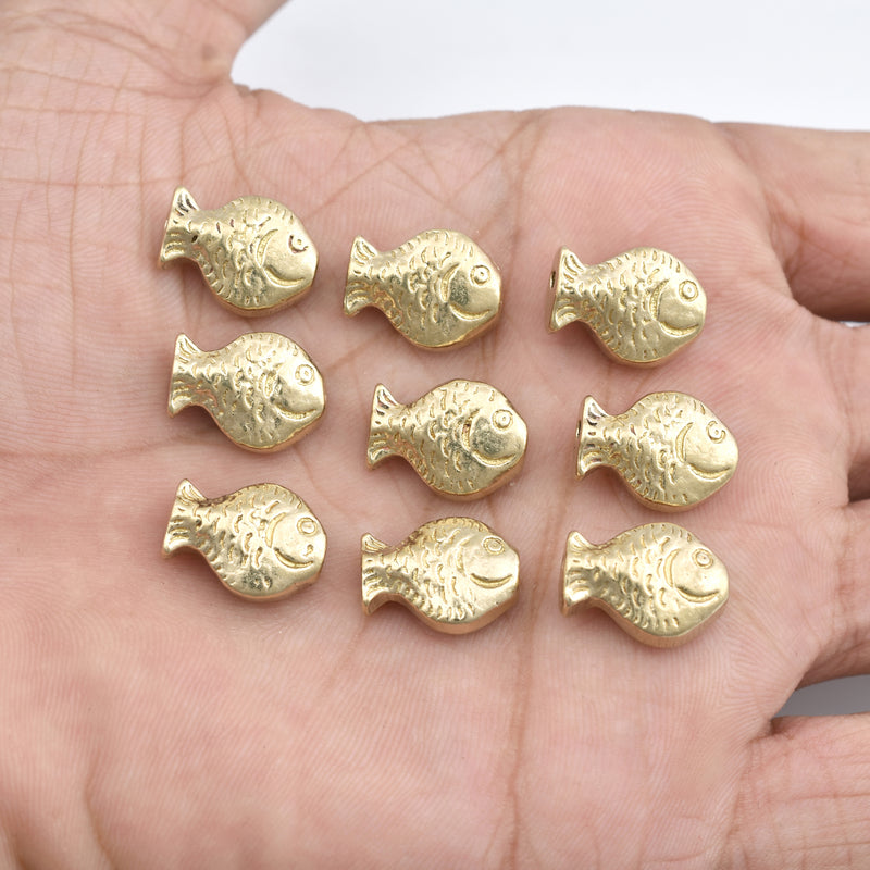 Raw Brass Fish Beads Marine Pendants Charms - 11mm