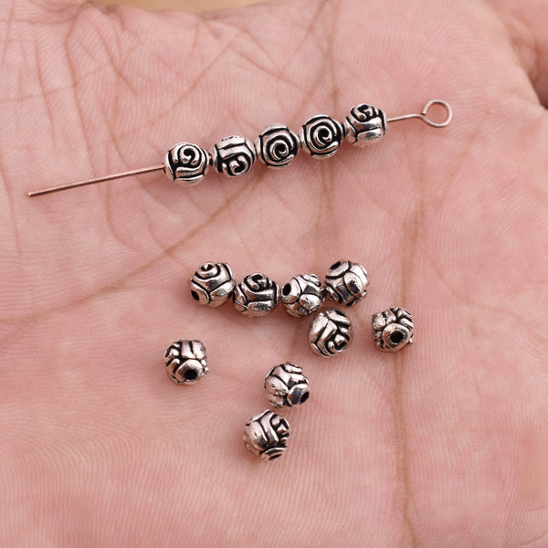 Antique Silver Plated Rose Flower Spacer Beads