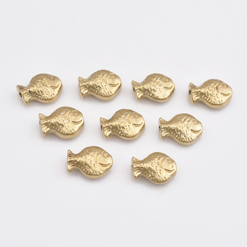 Raw Brass Fish Beads Marine Pendants Charms - 11mm