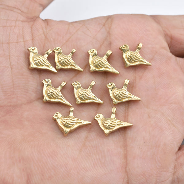 Raw Brass Bird Charms, Nature Pendants - 12mm