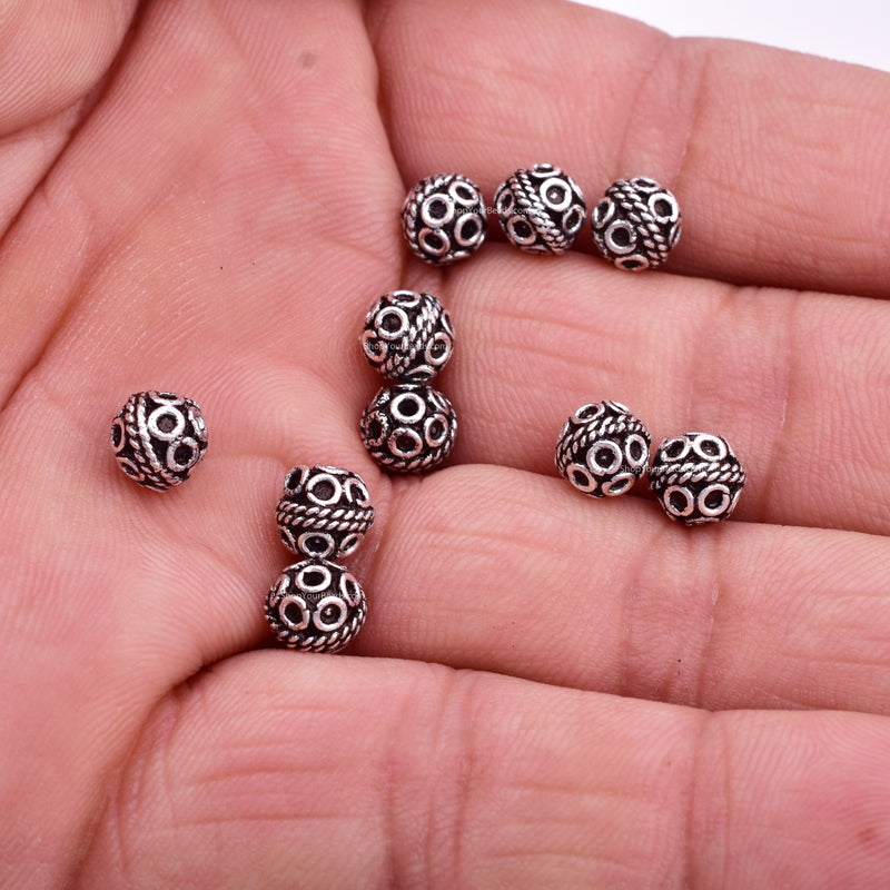 7mm Antique Silver Plated Bali Spacer Ball Beads