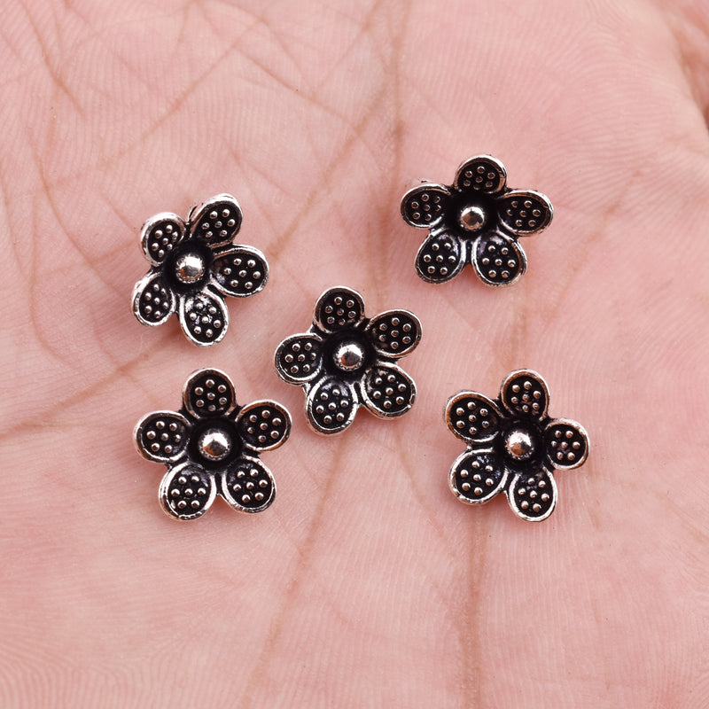 Antique Silver Plated Flower Charms - 12mm
