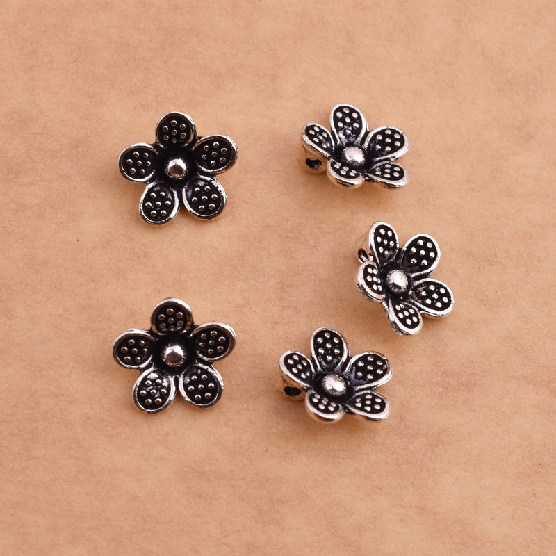 Antique Silver Plated Flower Charms - 12mm