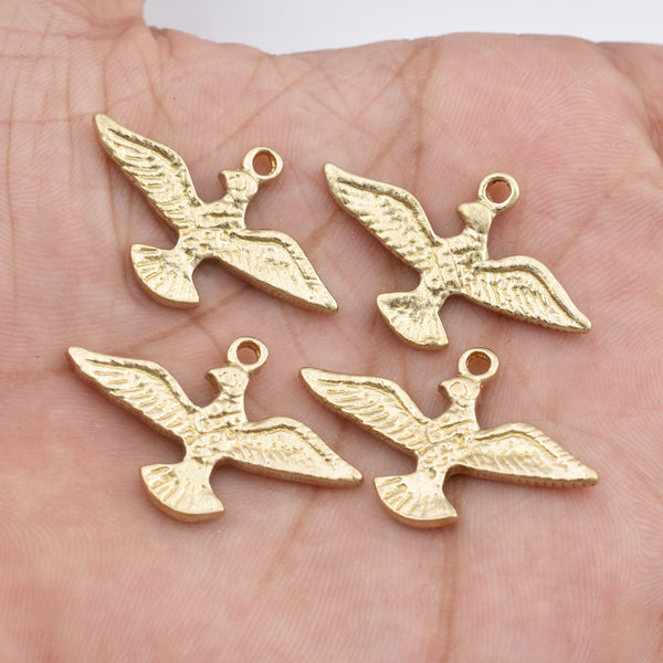 Raw Brass Bird Tribal Charms, Nature Pendants - 21mm