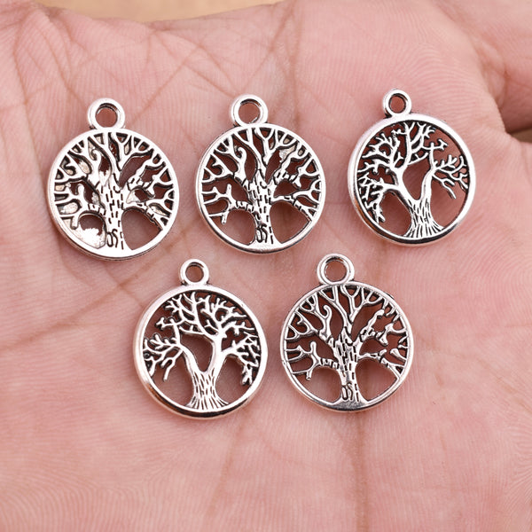 Antique Silver Plated Tree of Life Charms - 19mm