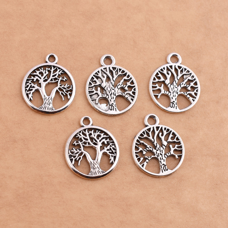 Antique Silver Plated Tree of Life Charms - 19mm