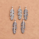 Antique Silver Plated Feather Charm - 28x8 mm