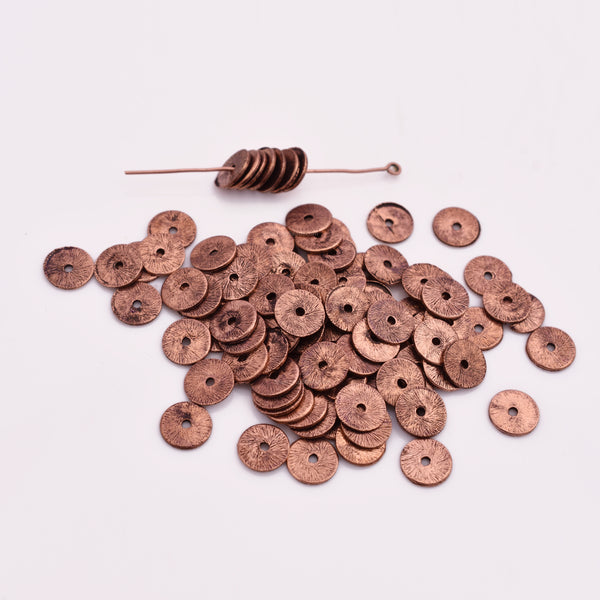 Antique Copper Flat Disc Heishi Spacer Beads - 8mm