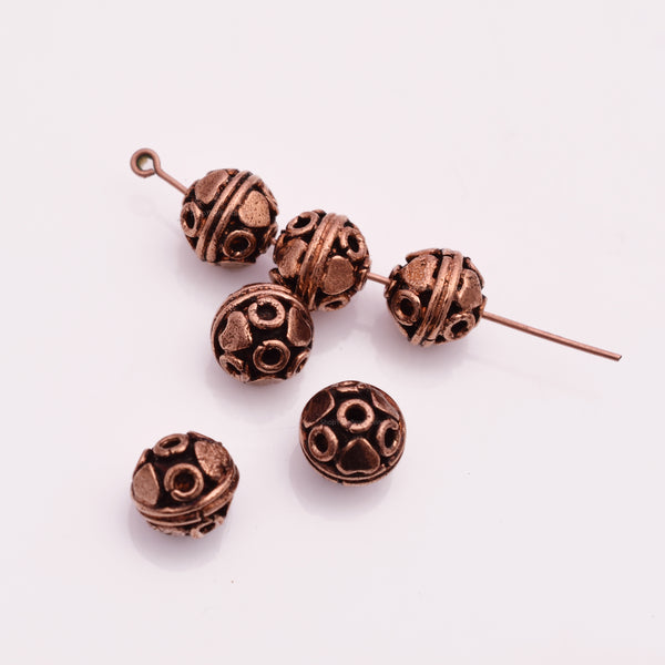 9mm Antique Copper Round Bali Spacer Beads