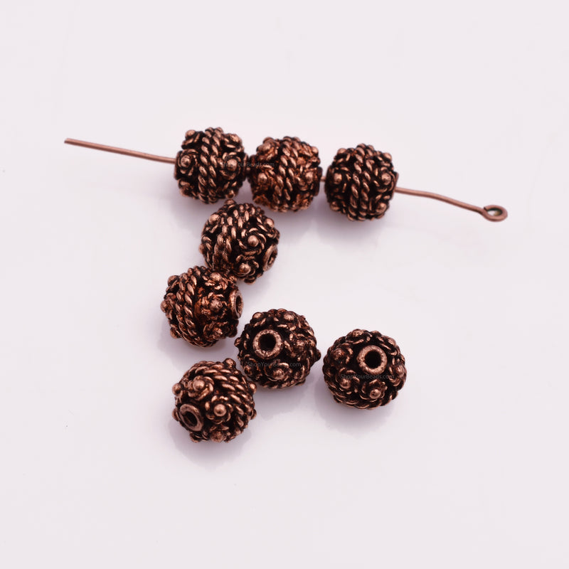 8mm Antique Copper Bali Spacer Ball Beads