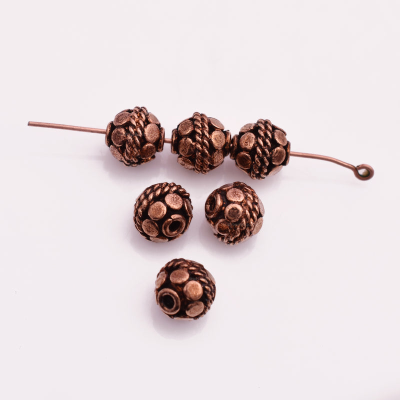8mm Antique Copper Round Bali Spacer Beads