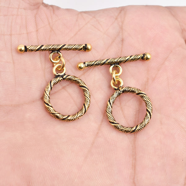 Antique Gold Plated Twisted Toggle T bar Clasps - 17mm