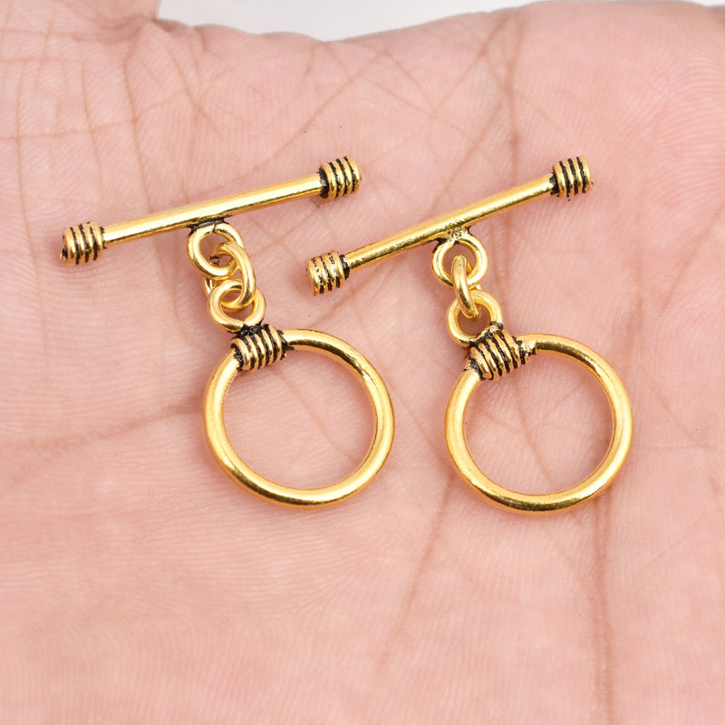 Antique Gold Plated Toggle T Bar Clasps - 16mm