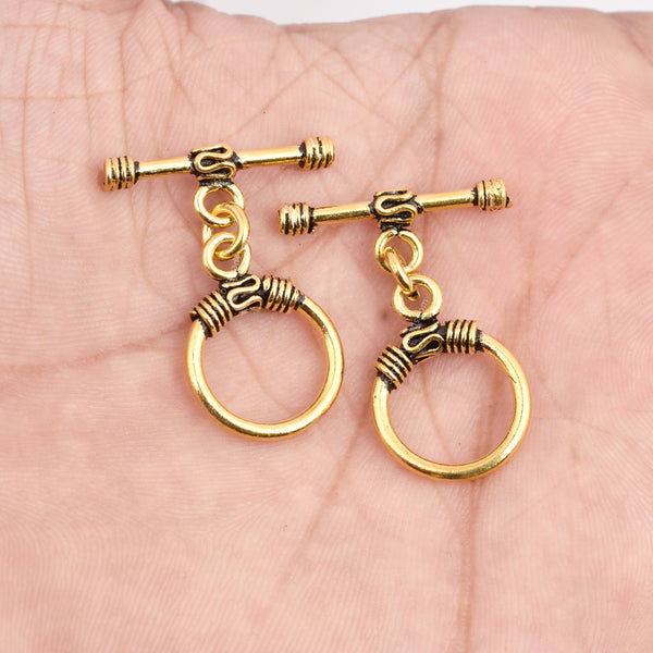 Antique Gold Plated Bali Toggle T Bar Clasps