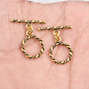 Antique Gold Plated Twisted Toggle Clasps - 13mm