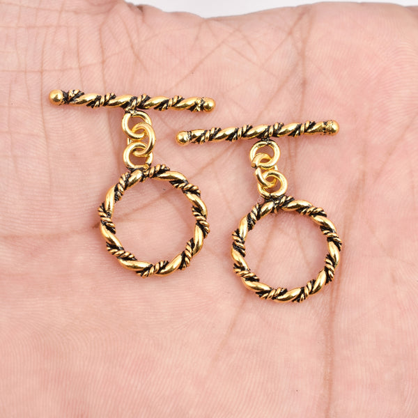 Antique Gold Plated Twisted Toggle Clasps - 13mm