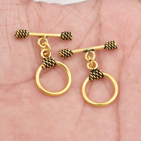Antique Gold Plated Bali Toggle T Bar Clasps - 16mm