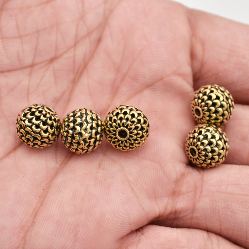 11mm Antique Gold Plated Bali Spacer Ball Beads