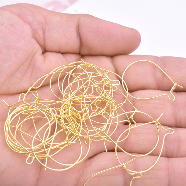 Gold Plated Kidney Ear Wire Hooks - 32mm