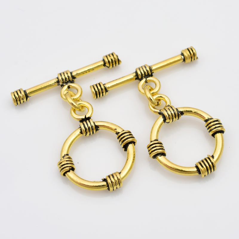 Gold Antique Bali Toggle Clasps T Bar For Jewelry Makings 
