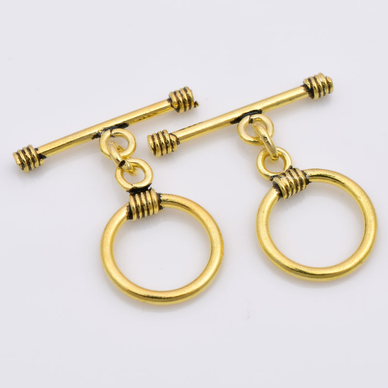 Gold  Antique Bali Toggle T Bar Clasps For Jewelry Makings 