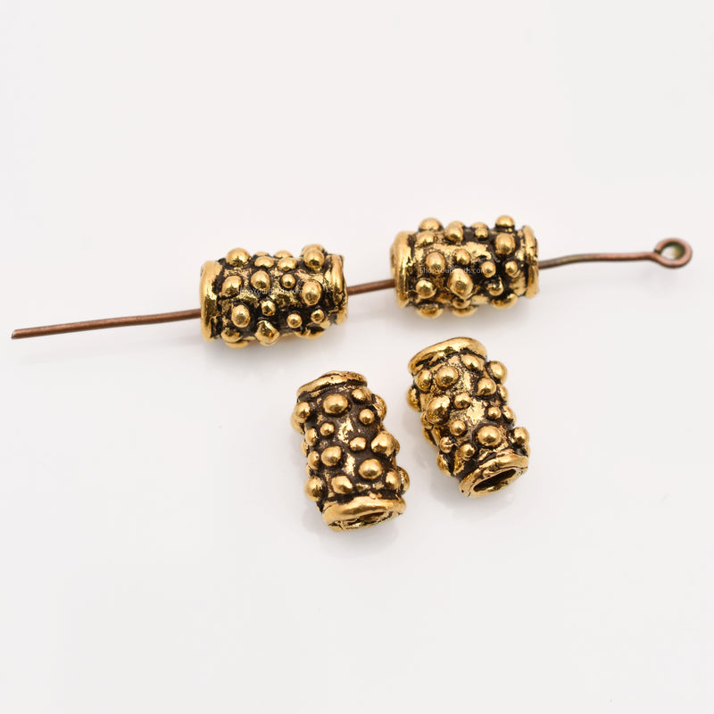 Antique Gold Plated Cylinder Tube Bali Beads - 10x6mm