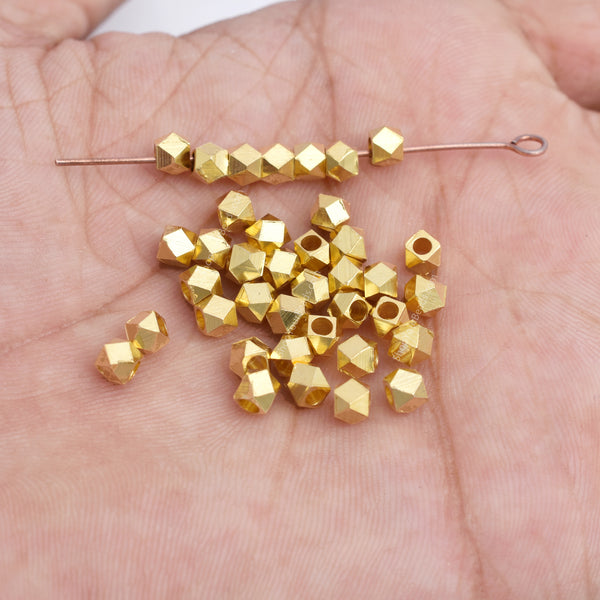 Gold Plated Faceted Diamond Cut Beads, Spacers for Jewelry