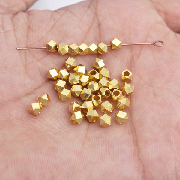 Gold Plated 4mm Faceted Diamond Cut Beads - Main Image