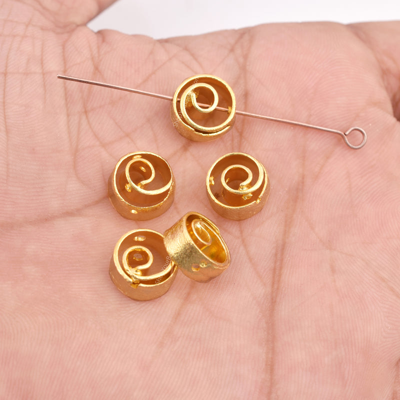 Gold Spiral Design Beads, Brushed finish 10mm -5pcs