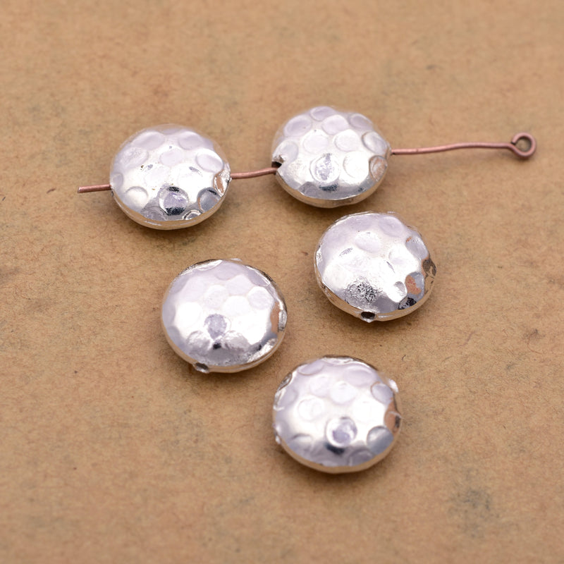 Silver Plated 12mm Hammered Saucer Spacer Beads