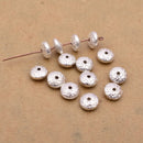 Silver Plated 8mm Floral Print Engraved Saucer Beads