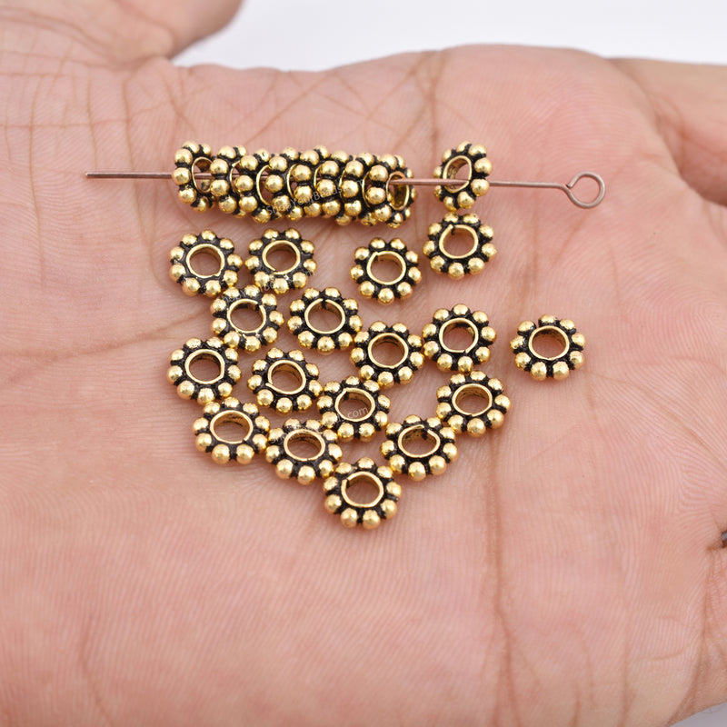 7mm Antique Gold Plated Daisy Heishi Spacer Beads